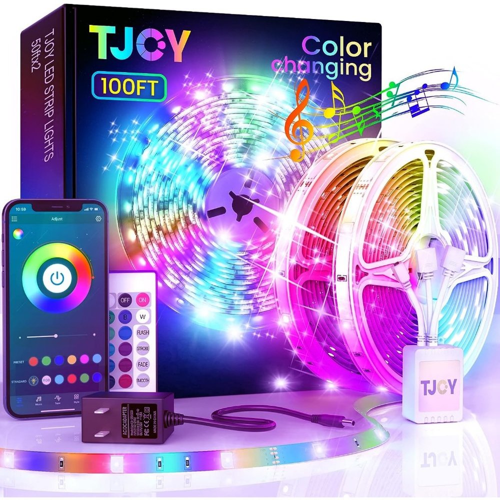 100ft Bluetooth App Remote Mic 50ftx2 Music Sync LED Strip Lights for Bedroom